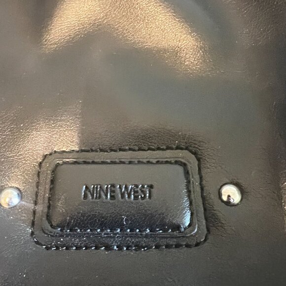 Nine West Black Faux Leather Tote Bag Dual Handles Leopard Print Lining handbag - Picture 2 of 10